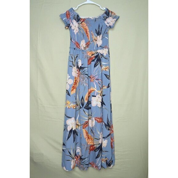 Patrons of Peace Maxi Dress Blue Tropical Floral Smocked Bodice Women's S EUC - Picture 6 of 10